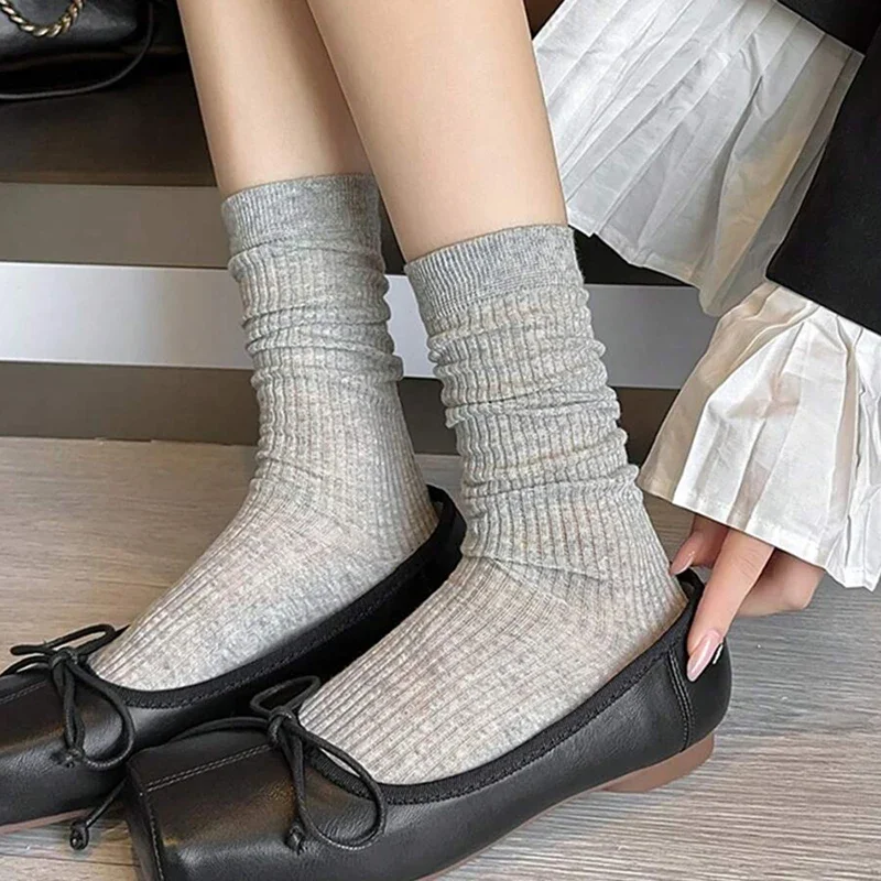 1/4 par de calcetines de pierna media a pequeña para mujer, calcetines hasta la rodilla, calcetines negros, blancos, grises, calcetines apilados transparentes de estilo dulce fino de verano