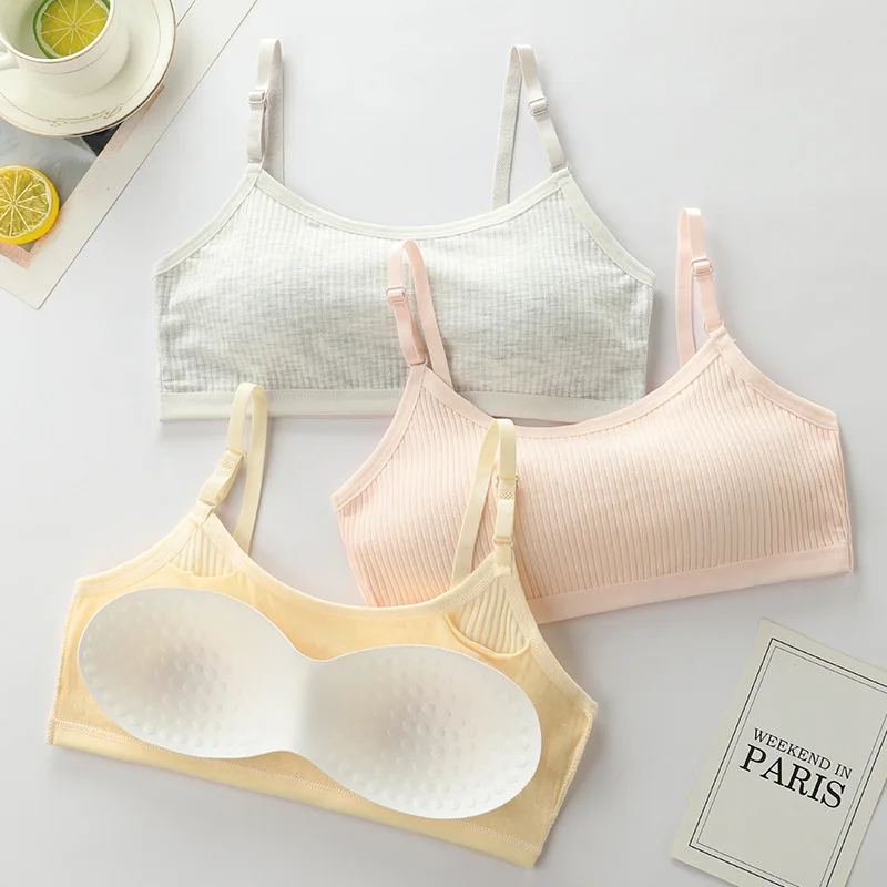 4pcs Cotton Children Underwear Girls Bras Removable Sponge Cup Puberty Students Training Bras Breathable Teenage Girl Brassieres