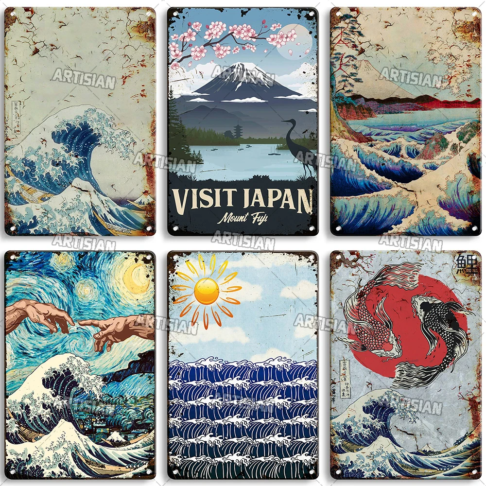 ARTISIAN Painting Kanagawa Ukiyo Metal Tin Sign Vintage Metal Poster Home Cafe Club Wall Decor Signs Retro Wall Metal Signs