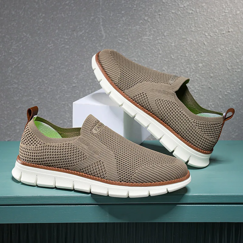 

Men Plus Size Slip-On Sneakers Chunky Thick Sole Breathable Knit Upper Lightweight Comfort Walking Shoes Wide Fit Casual Loafers