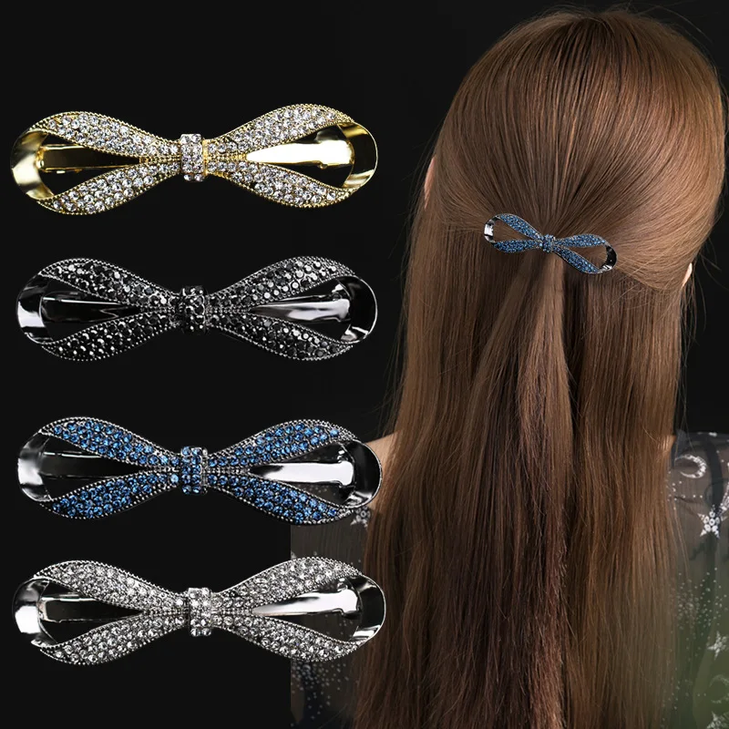 

Crystal Pearl Bow Hair Clips For Women Hair Accessories Rhinestone Hairpins Elegant Bows Hairgirps Barrette For Wedding