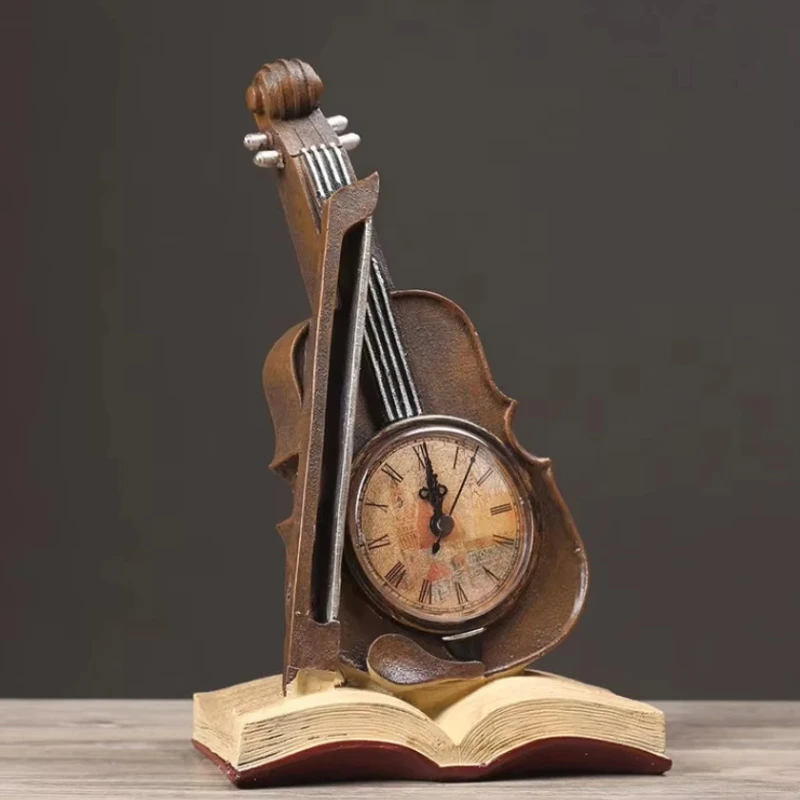 

Creative violin clock ornament home living room wine cabinet TV cabinet room bedroom desktop decoration