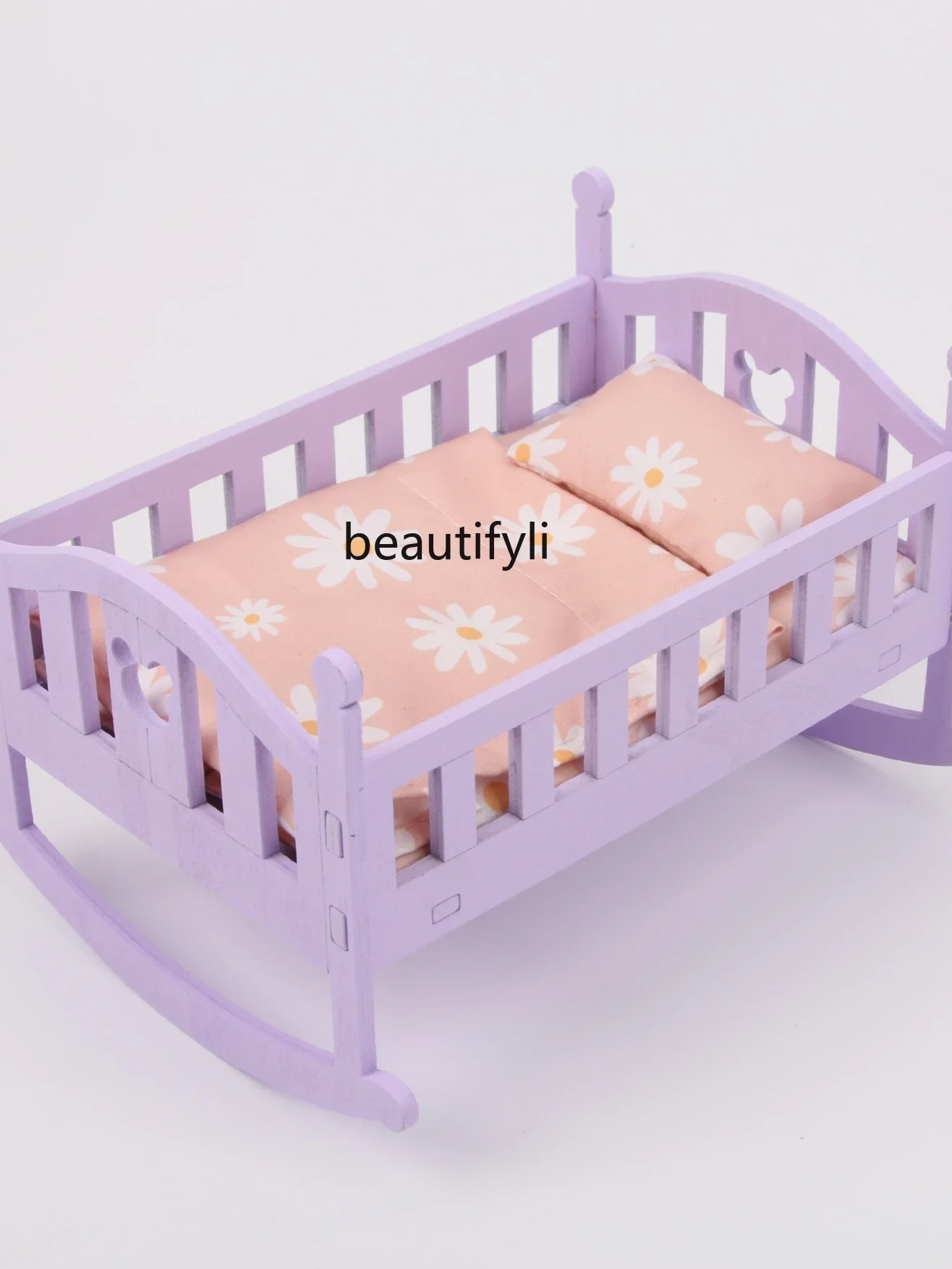 Wooden doll girl bed princess cot cosplay wooden baby crib children play house toys
