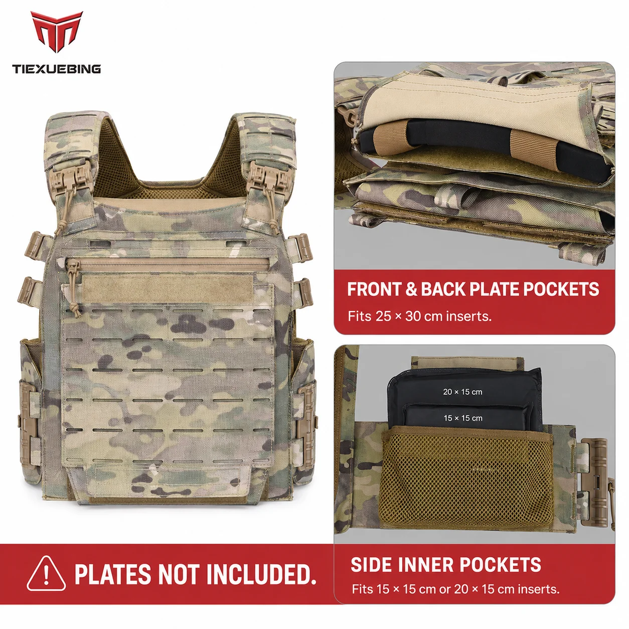 TIEXUEBING Cycling Vest Laser Cut MOLLE Quick Release Adjustable Breathable Water Resistant Carrier for Outdoor Riding Training