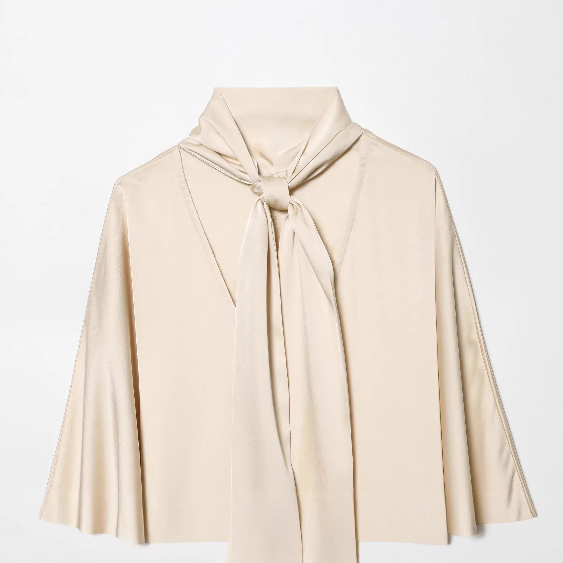 Abito da donna casual elegante Moda invernale Versatile scollo a V Tinta unita Gonna in raso Colletto sciarpa Maniche svasate Sottoveste lunga