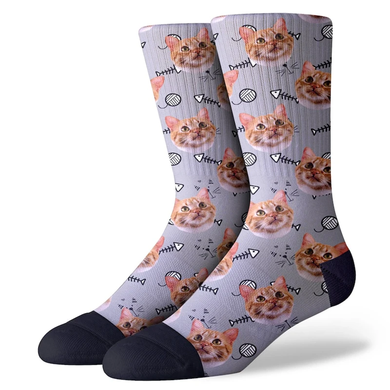 Customize your pet cat face socks to provide fashionable socks for family friends to commemorate the holiday surprise gift - view 3