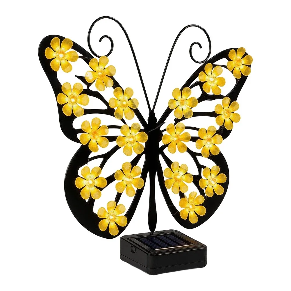 Patio Decoration Lamp Solar Lamp Metal Garden Ornament Winged Wall Decor Warm Visual Effect Metal And Solar Components