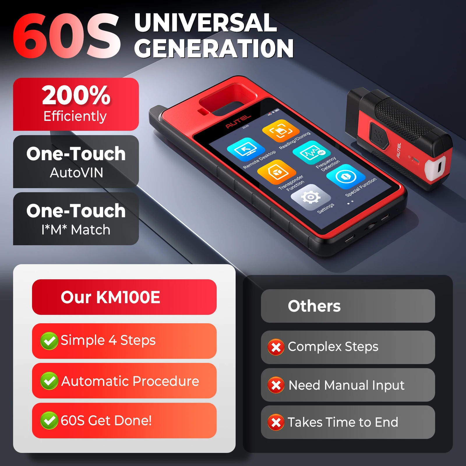 Autel KM100 KM100E Key Programmer Immobilizer Tool Free Update Key Creation IMMO Learning Chip Read Cloning Tools PK IM508