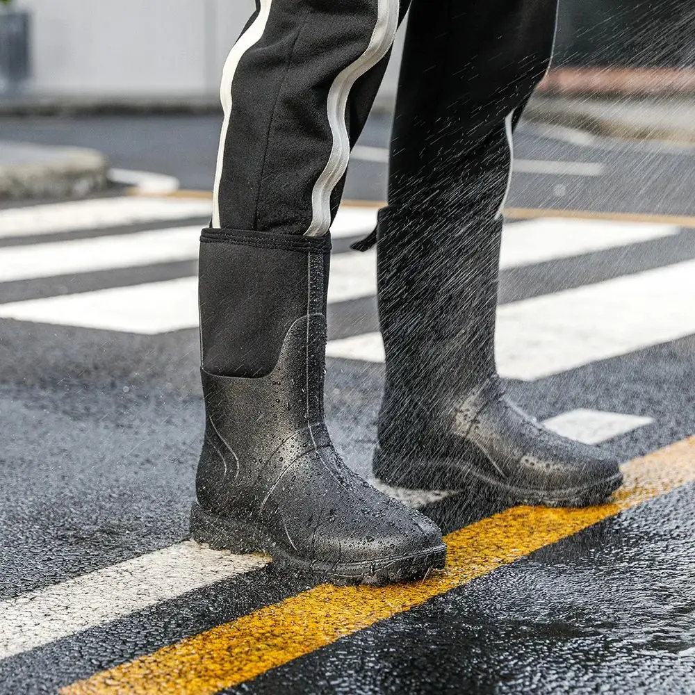 

wear-resistant and thickened rain boots. Medium to high shaft rubber shoes, water shoes. Fishing camouflage rain boots