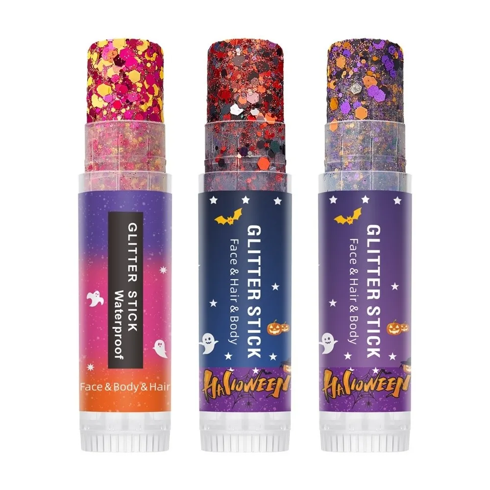 Gel Texture Body Art Glitter Stick Flash Effect Water-Resistant Facial Eyeshadow Stick Multi-Purpose Shiny Lip Hair Makeup Stick