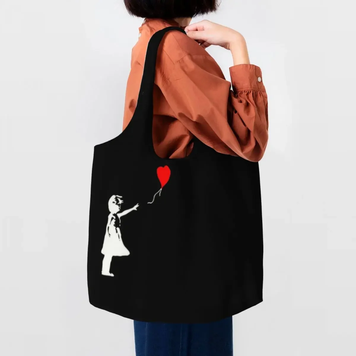 Banksy's Balloon Girl Grocery Shopping Tote Bags Women Banksy World Peace Canvas Shopper Shoulder Bag Large Capacity Handbag