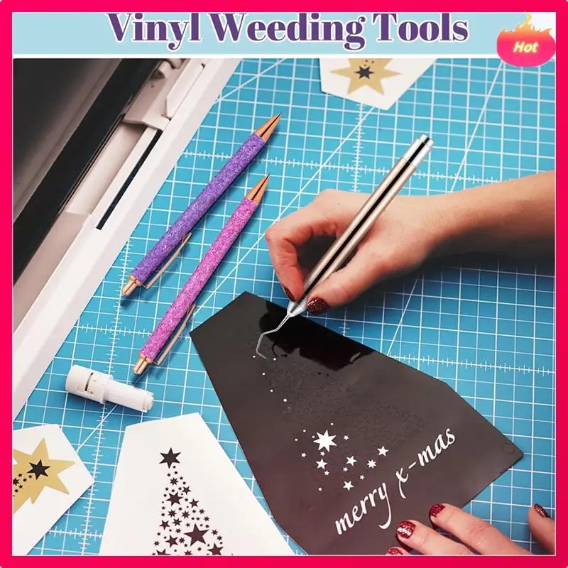 10Pc Pin Pen Vinyl Weeding Tool Kit,LED Weeding Tools With Light For Vinyl,5 Pen Head,2 Air Release Pen,2 Vinyl Squeegee Durable