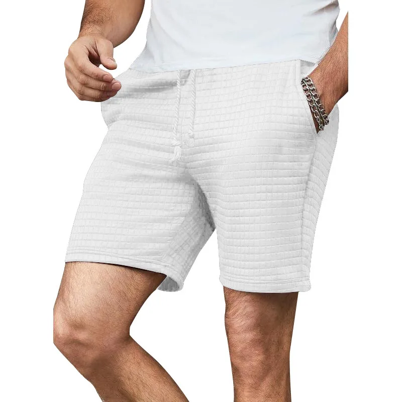 Summer Men's Waffle Business Casual Shorts New Korean Fashion Drawstring Baggy Short Pants Fitness Breathable Streetwear Gym