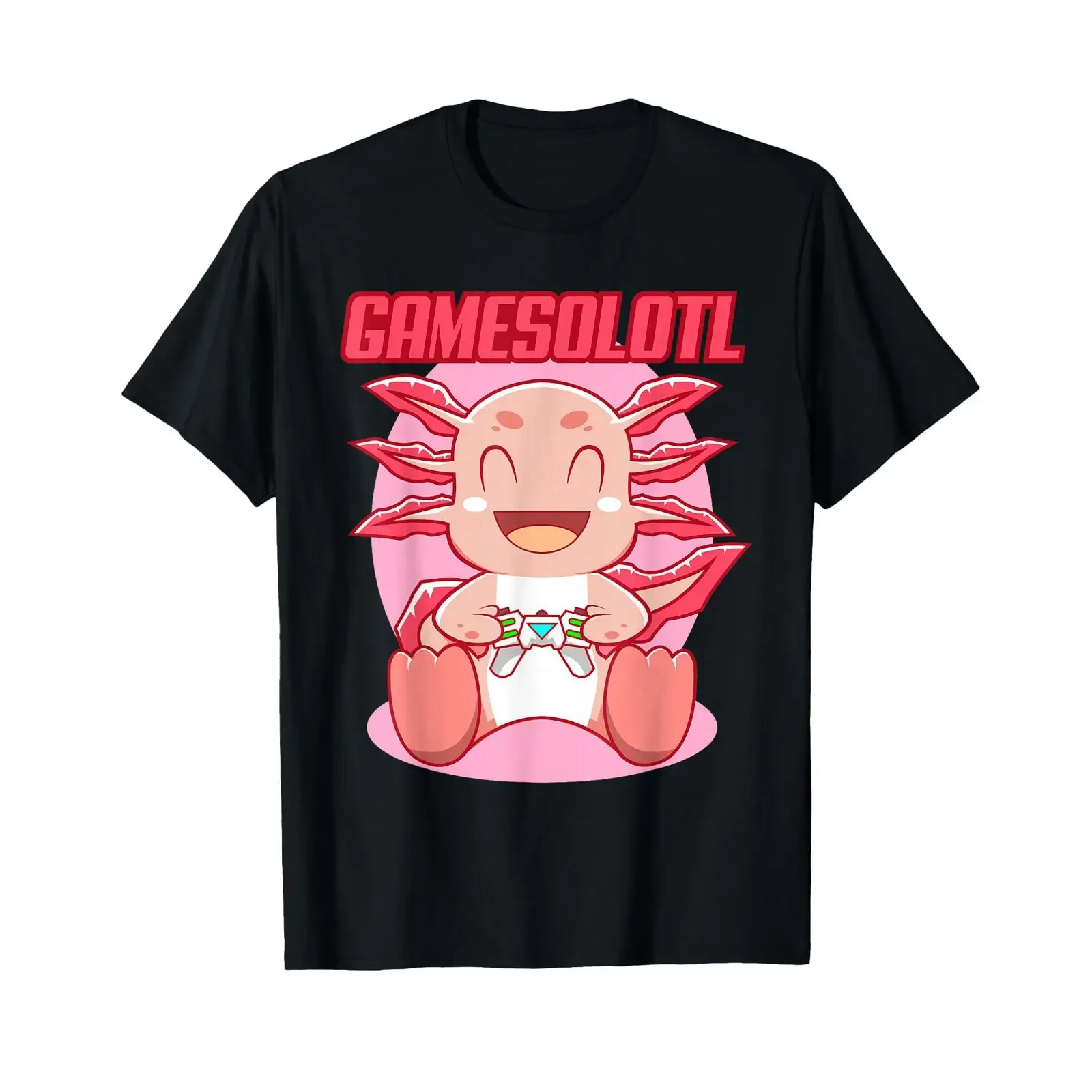 Gamesolotl Axolotl Gamer with Headset Cute Anime Kawaii T Shirt black vintage Washed designer clothes Casual graphic