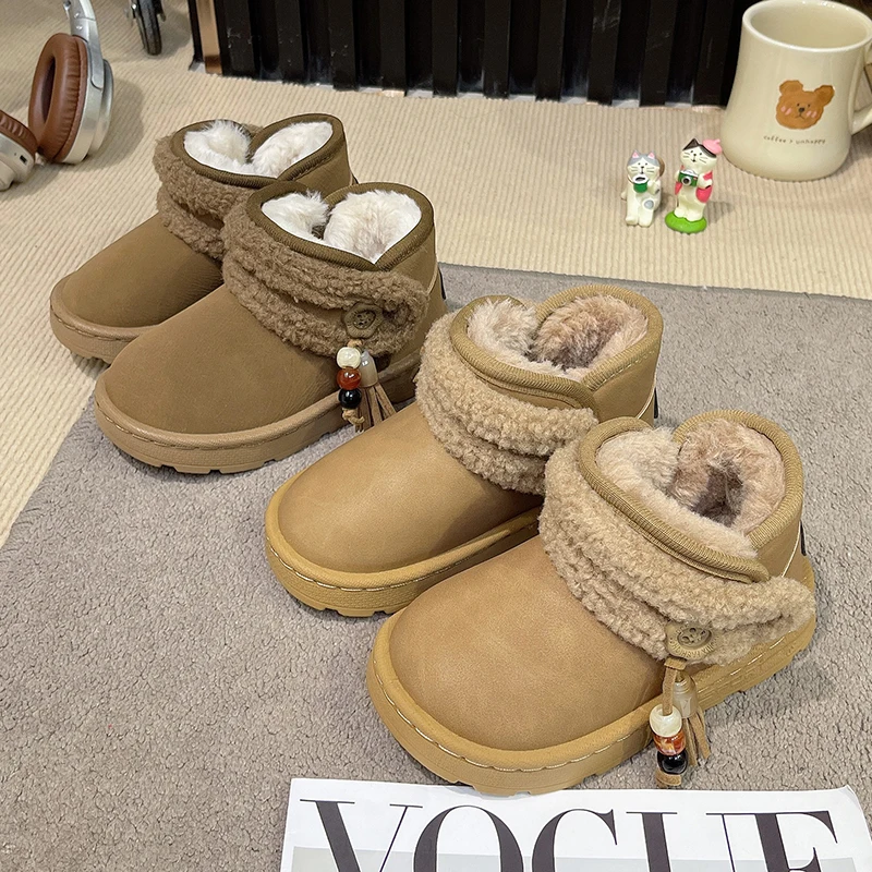 

Children Short Boots with Thick Warm Fur Kids Fashion Boots Round Toes 2025 Winter New Boys Girls Ankle Boots Versatile Non-slip