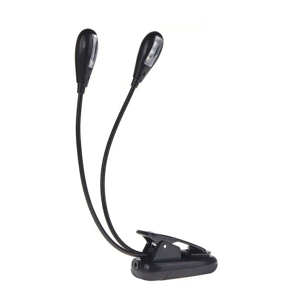 

Guitar Parts Accessories Black Clip Book Music Stand Light Dual Flexible Arms 2 Arms Light Reading Lamp
