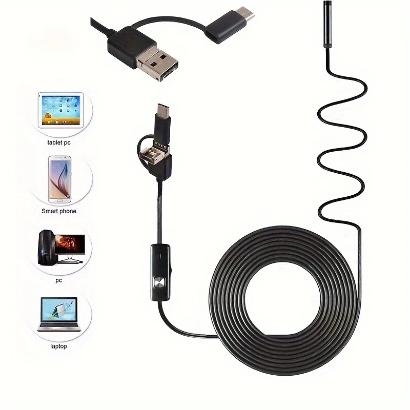 7MM Android Endoscope Camera 3 IN1 Micro USB Type C Borescope Mini Camera Waterproof LED Car Inspection For HUAWEI XIAOMI PC