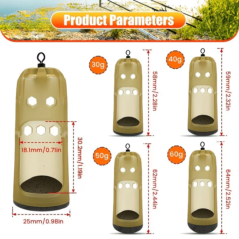 2pcs Method Feeder Carp Fishing Bait Cage 30-60g, Window Style Feeder with Holes, Inline Bait Holder for Carp Coarse Fishing Tac view 5