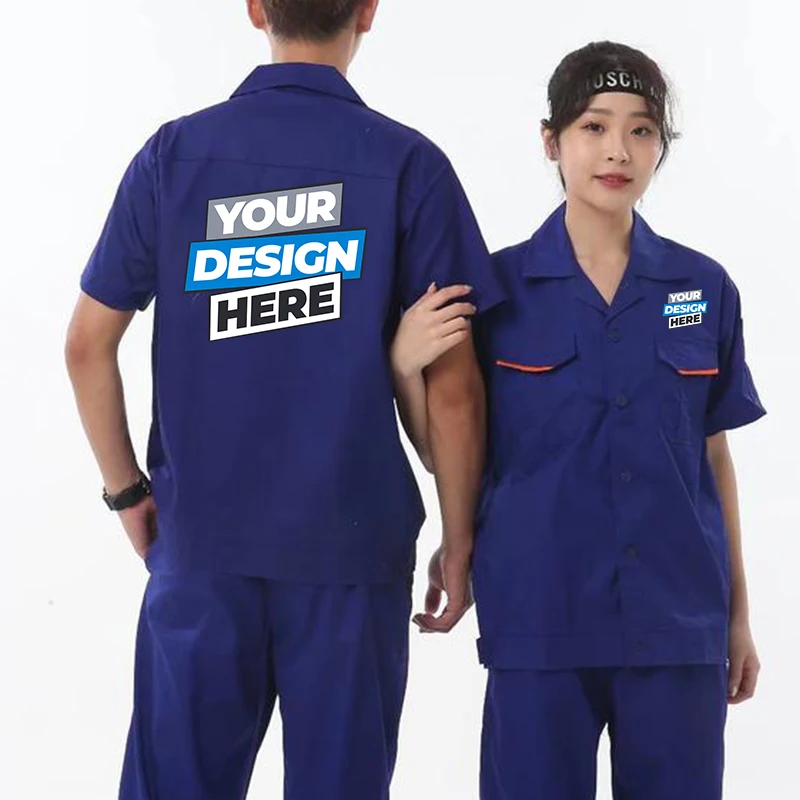 Print Logo Short-sleeved Overalls Men's Summer Thin Labor Protection Tooling Tops Electrician Breathable Auto Repair Tooling