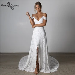 Vestidos de casamento boho personalizados para mulheres 2025 alças fenda fora do ombro a linha praia vestido de noiva boêmio vestidos de noiva