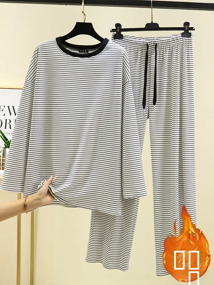 

Thiened Long Sve round Ne Home Clothes Set Women's Home Fce Lined Large Size Spwear Casual Sle Winter Set