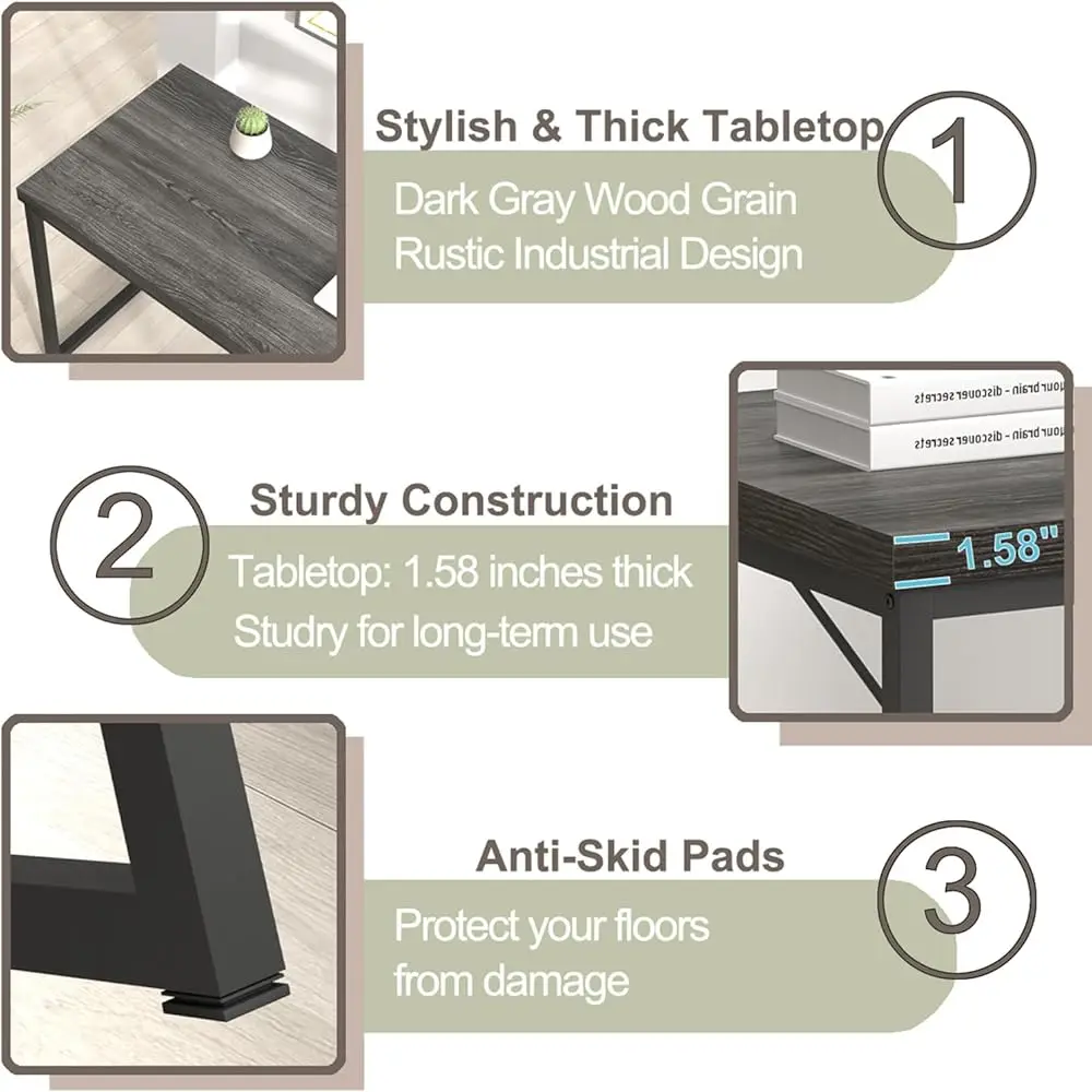 Home Office Desk, Industrial Vintage Computer Desk, Rustic Wood And Metal Study Writing Table, Simple Work Gaming Pc Desks For