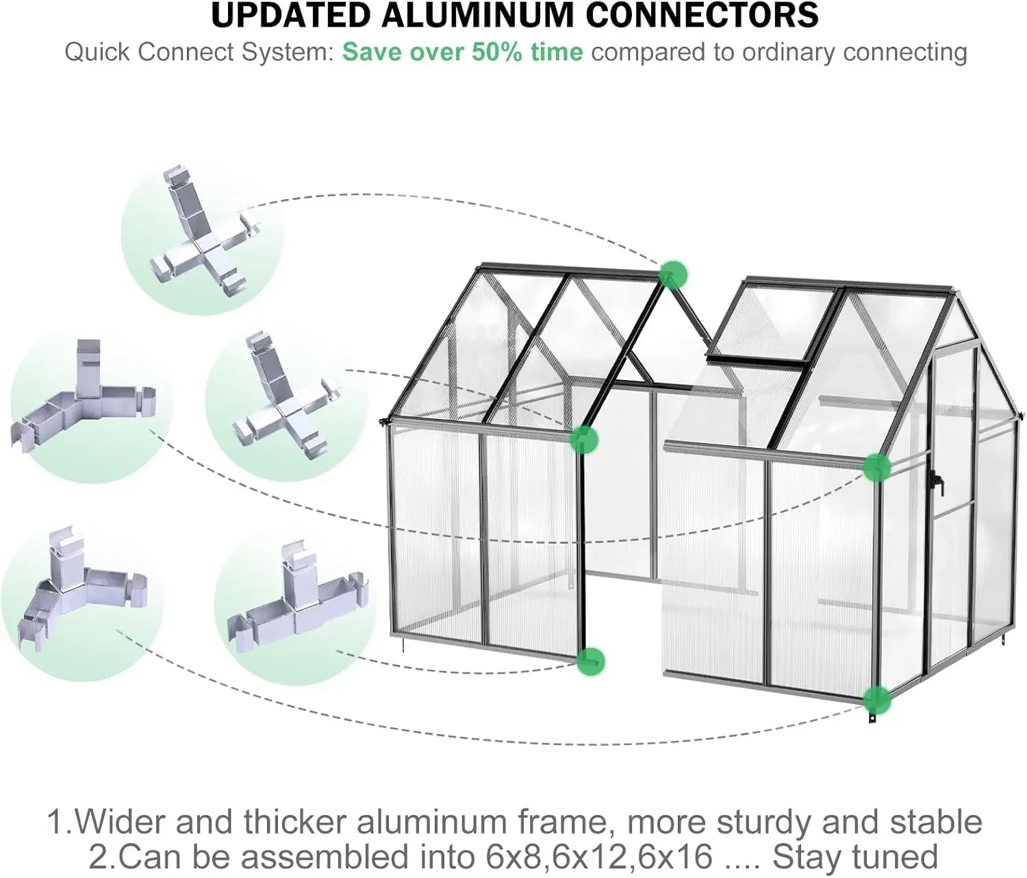 Greenhouse, 8.2x6.2 FT Easy Assembly Aluminum Heavy Duty Greenhouses for Outdoors w/ Window, Swing Door, Walk-in Green House