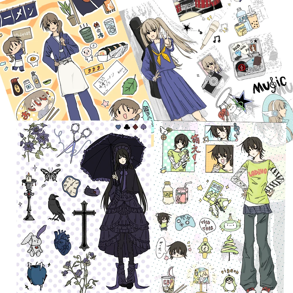 

Cartoon Character Stickers Campus Style Sweet and Cool Couple Original Girl Stickers