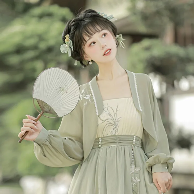 Hanfu tradisional Cina Set gaun 2023 peri musim semi musim gugur Retro ditingkatkan lengan panjang gaun gadis peri Set