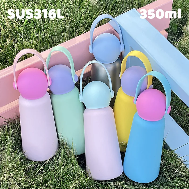 

350/500ml Children's Conical Thermal Water Bottle With Handle,Double-layer Stainless Steel,Creative Student's Sports Thermos Cup