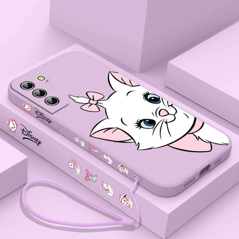 Disney Marie Cat Cute Phone Case For Samsung Galaxy S24 S23 S22 S21 S20 Pro FE Plus Ultra Liquid Left Rope Cover - náhled 5