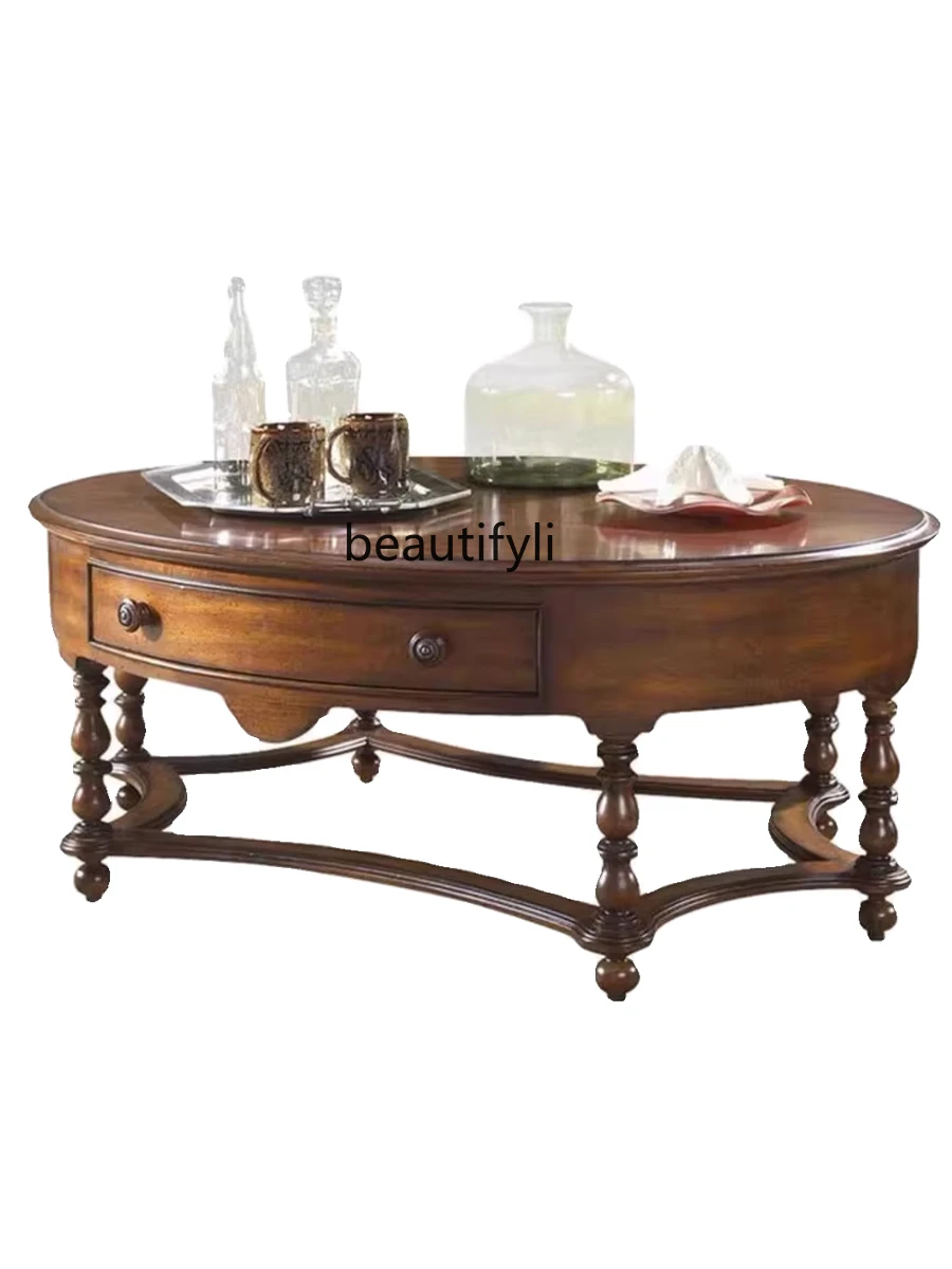 

Современный американский Ретро чайный столик из массива дерева овальный журнальный столик французский чайный столик античный