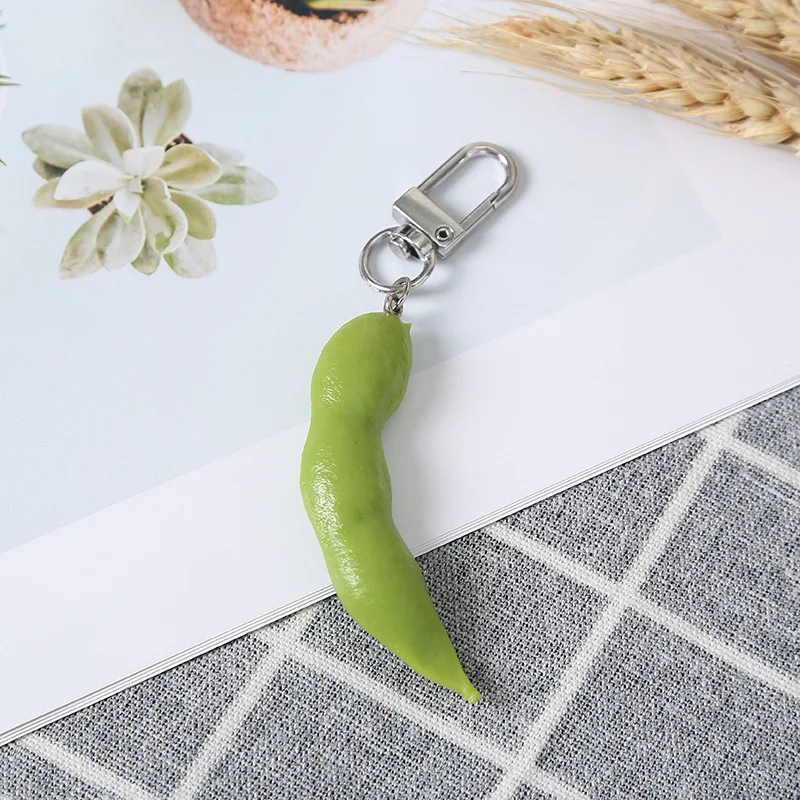 Cute Pea Bean Soybean Edamame Food Keychain Keyring For Women Men Gift Statement Creative Fun Car Airpods Box Bag Charms Trinket