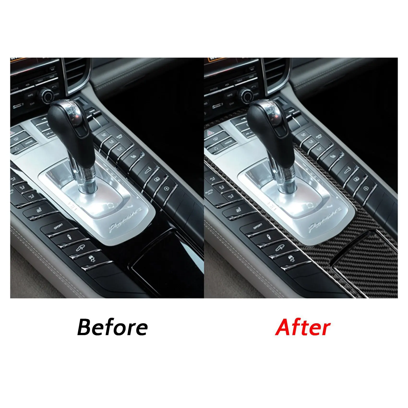 2Pc Central Control Multimedia Panel Carbon Fiber Cover Trim LHD Car Decorative Sticker for Porsche Panamera 10-16 Black