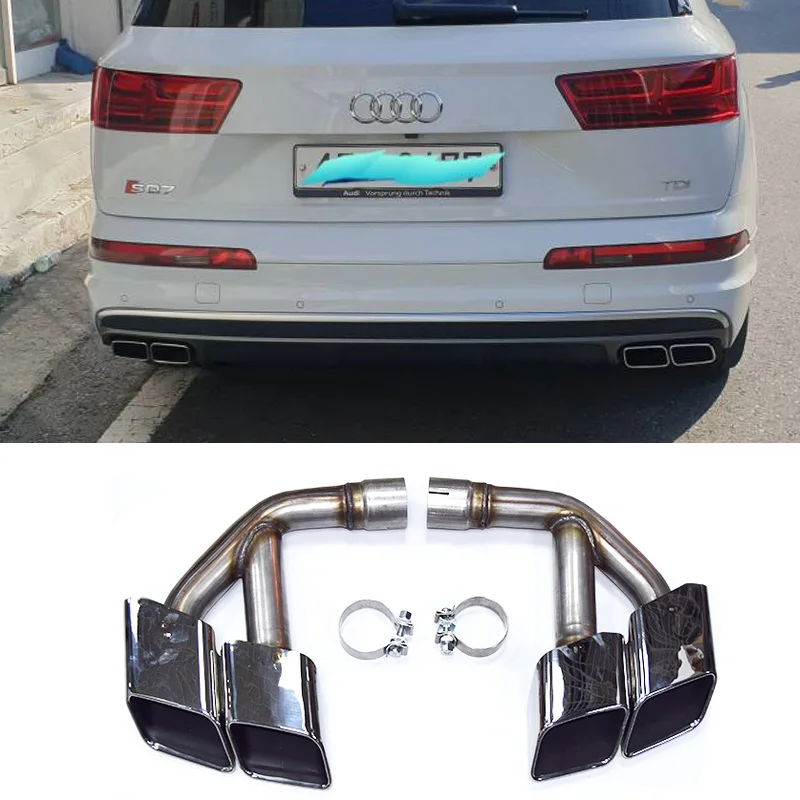 304 Stainless Steel Quad Exhaust Tip For 2016-2018 Audi Q7 2.0t 3.0t UpSQ7 Four Square Tips Exhaust System Nozzle Muffler Tip