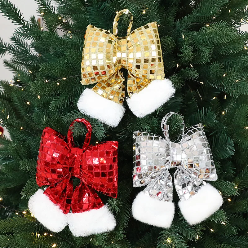 

Glitter Christmas Bow Ornament Fabric Tree Decoration Holiday Hanging Decor Sparkly Tree Hanging Festivel Tree