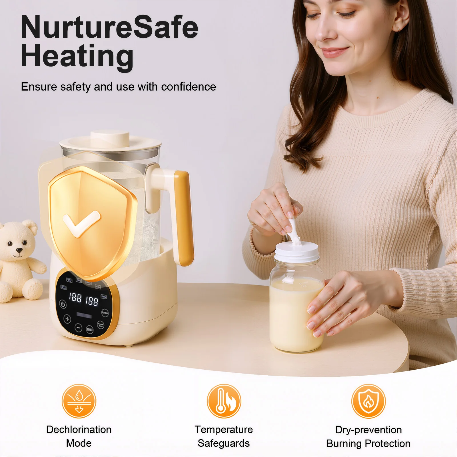 Calentador de Biberones de 1.3L 37-95 ℃   Hervidor Termostático Ajustable de 600W para Leche Infantil, Temperatura Constante de 72h para el Hogar