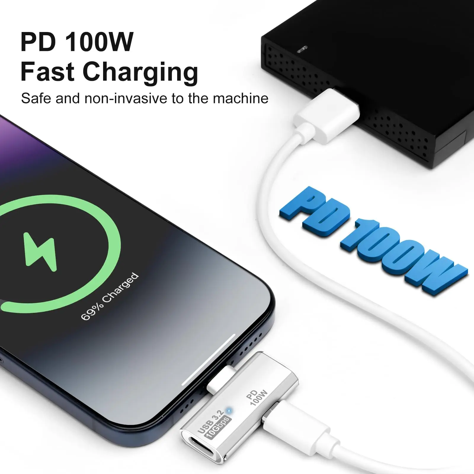 Répartiteur OTG PD 100W 2 en 1, 20V 5A, Transmission de données, convertisseur de charge de Type C, Console de jeu, adaptateur USB-C vers USB 3.2 pour ordinateur portable, 1 pièce