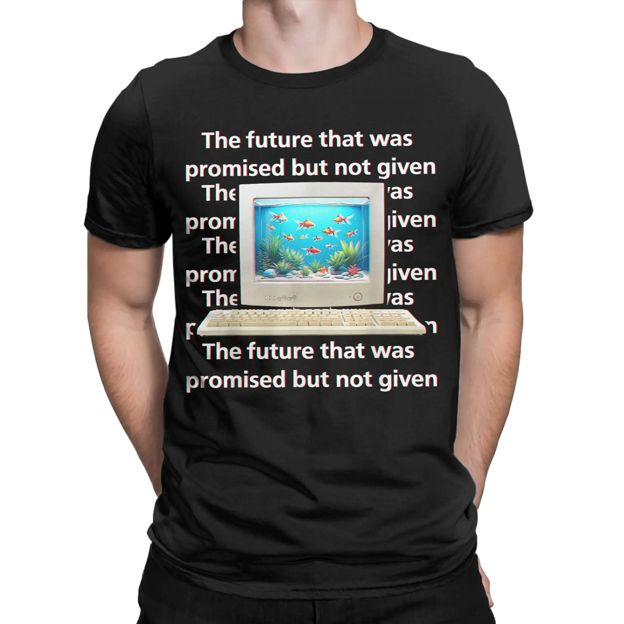 Frutiger Aero Aesthetic Tech The Future That Was Promised T-Shirt for Men Tees Round Neck Short Sleeve T Shirts Big Size Clothes