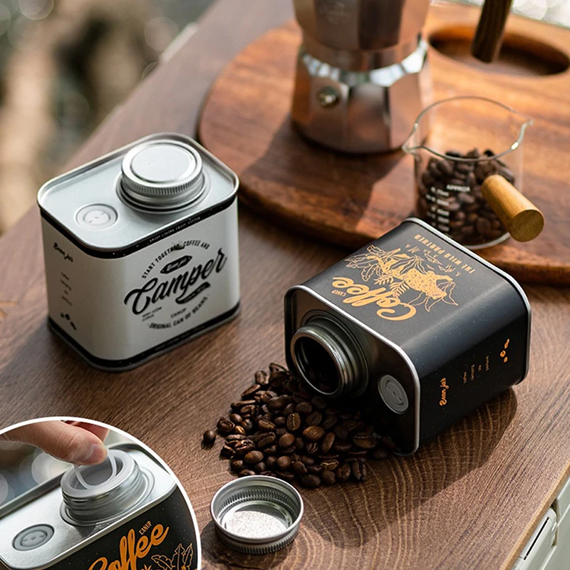 Coffee Bean Airtight Cans Outdoor Camping Tin Box Food-grade Packaging Storage Fresh Breathing Iron Cans Barista Storage Tools