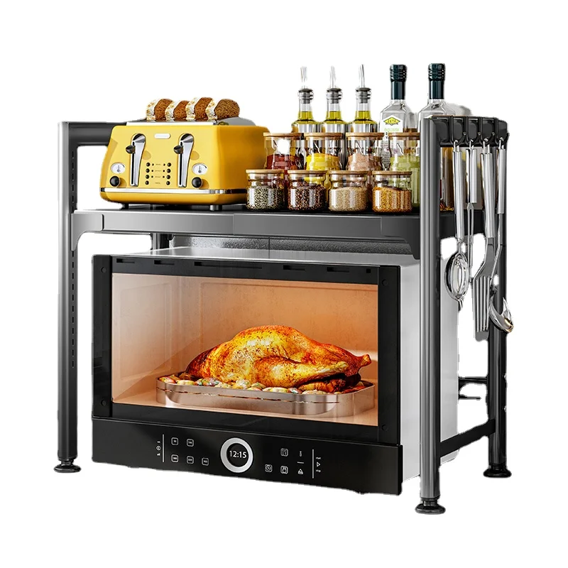 YY Kitchen Retractable Double-Layer Oven Microwave Oven Storage Rack Multifunctional