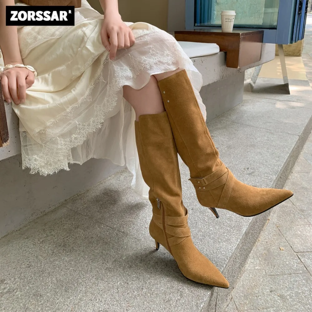 

Women Suede Boots High Heel Knee High Snow Boots 2024 New Stylish Modern Style Winter Warm Women Thigh High Cool Boots