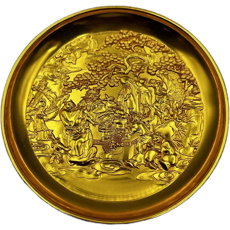 Antiques, small plates, old birthday plates, gilt decorations, home craft ornaments, bronze ware