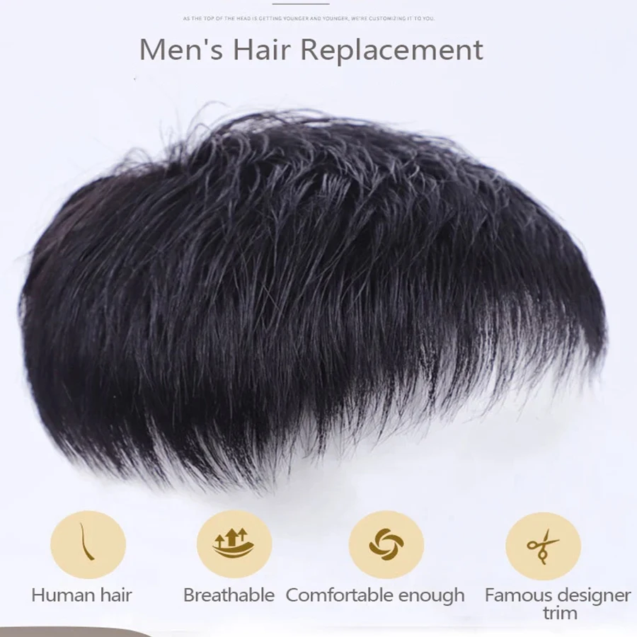 Men Hair Toupee Fine Mono Men\'s Wig Durable Capillary Prosthesis Handmade Mens Wigs Tupee System 130% Density