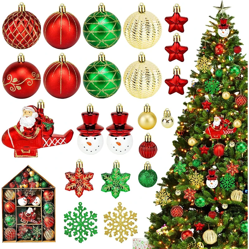 

Merry Christmas Xmas Balls Decor Set 70Pcs Big Ball Snowflake Xmas Tree Hanging Pendant Noel Navidad Home Decor New Year Gift