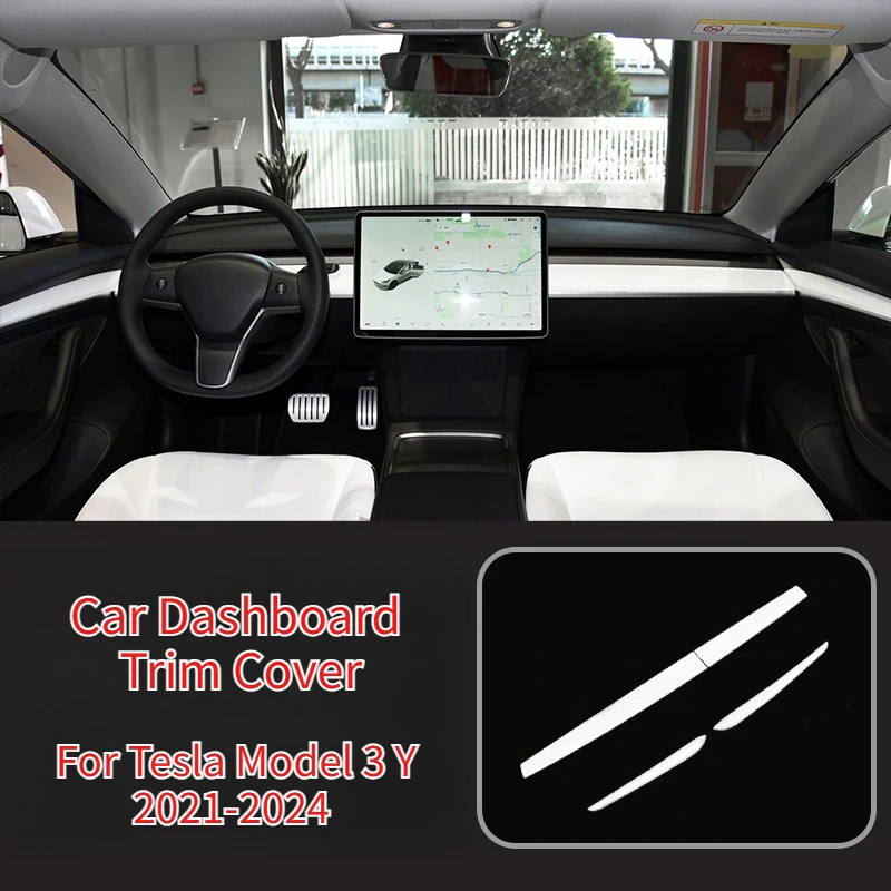 

For Tesla Model 3 Y 2021-2024 Car Dashboard Cover Carbon Fibre ABS Door Dash Trim Panel Interior Accessories Sticker Car Gadgets