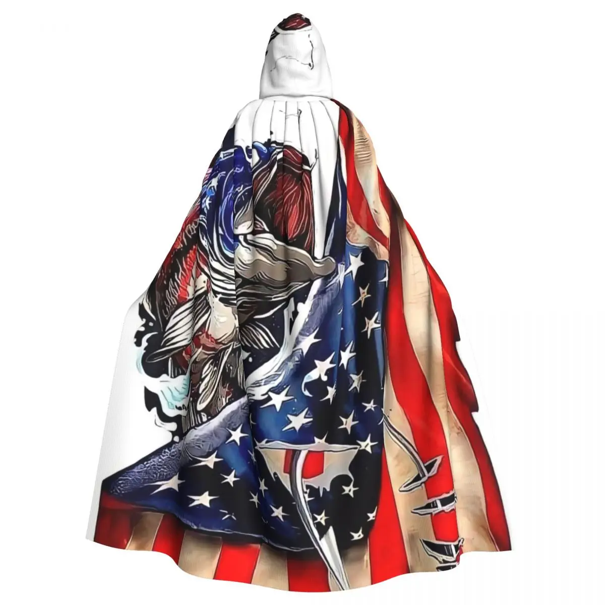 American Flag Go Fishing Hooded Cloak Halloween Party Cosplay Woman Men Adult Long Witchcraft Robe Hood