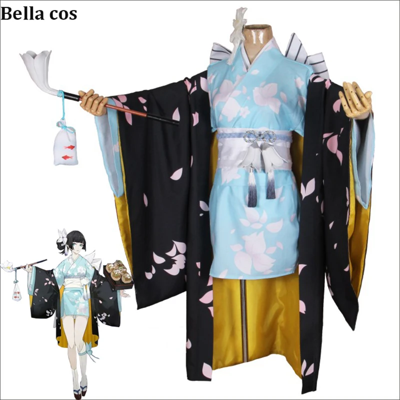 SSR Onmyoji En'enra Cosplay Costume Blue Women Kimono Dress Wafuku Uniform Halloween Costumes Anime Clothes For Female Outfits