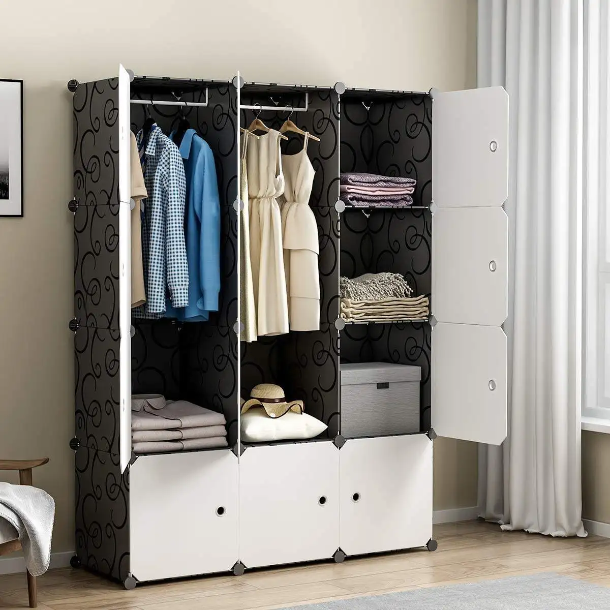 Clothes Folding Cabinets,Assembling Plastic Cube Wardrobe Portable Wardrobe Modular Storage Organizer PP Wardrobe