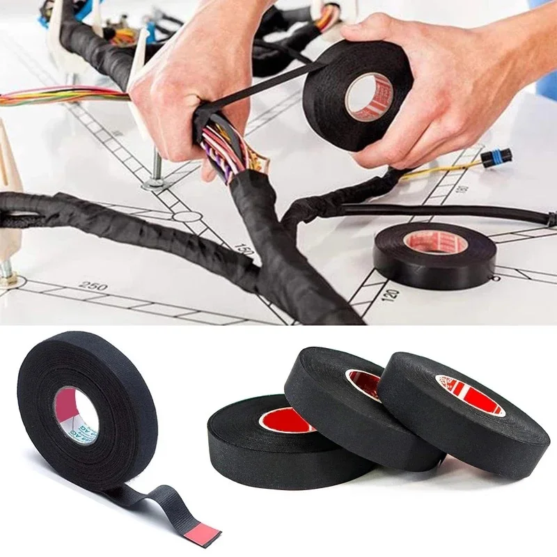 15M Heat Resistant Tape Adhesive Automotive Cloth Tape Wiring Fabric Loom Electrical Heat Tape Car Cable Harness